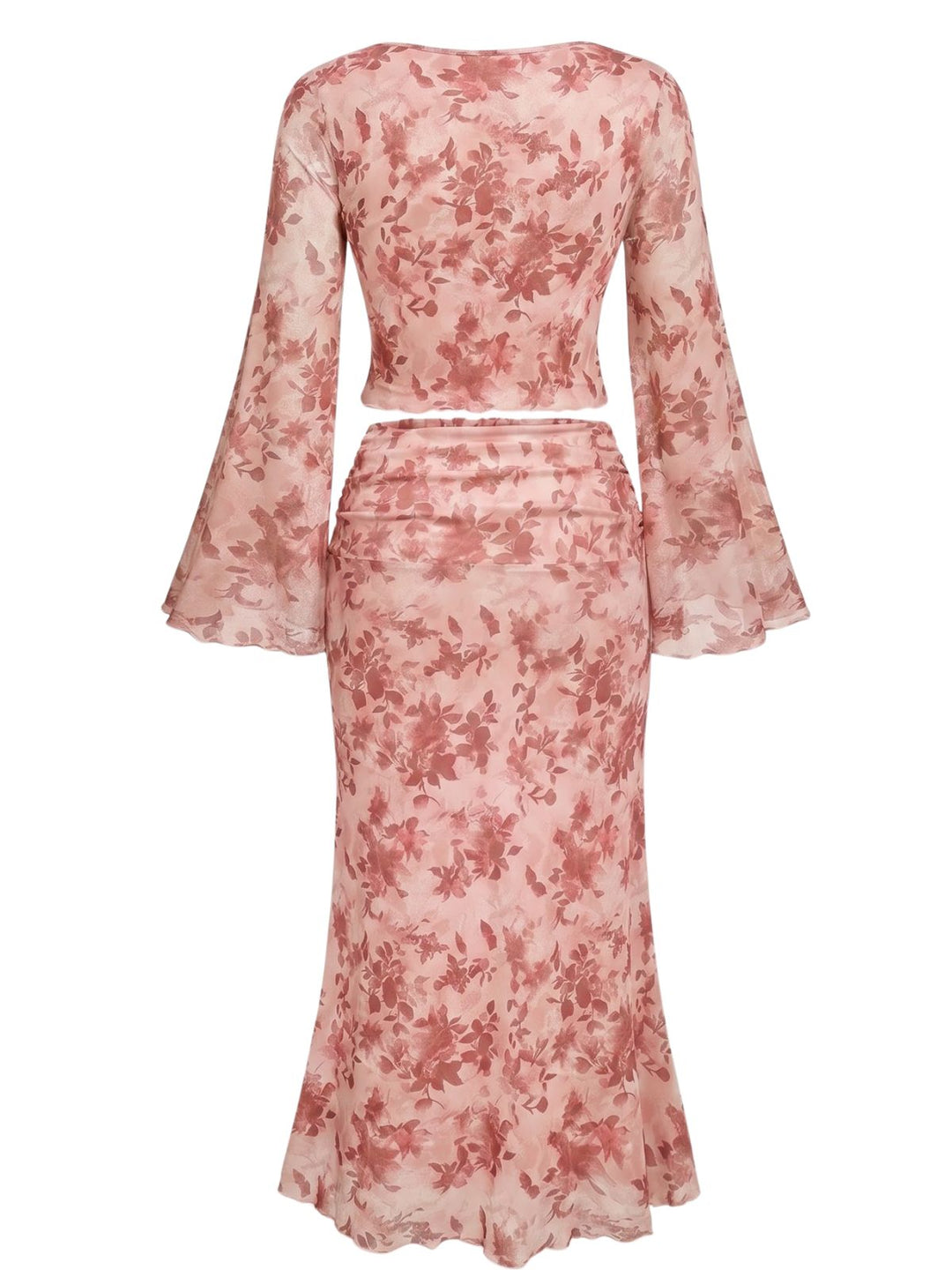 Pink 1930s Floral Square Neck Bell Sleeve 2PCS, vintage fashion, style - perfect for women who love vintage and fashion