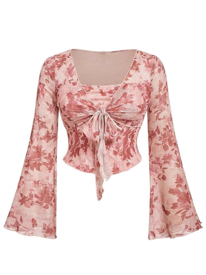 Pink 1930s Floral Square Neck Bell Sleeve 2PCS, vintage fashion, style - perfect for women who love vintage and fashion
