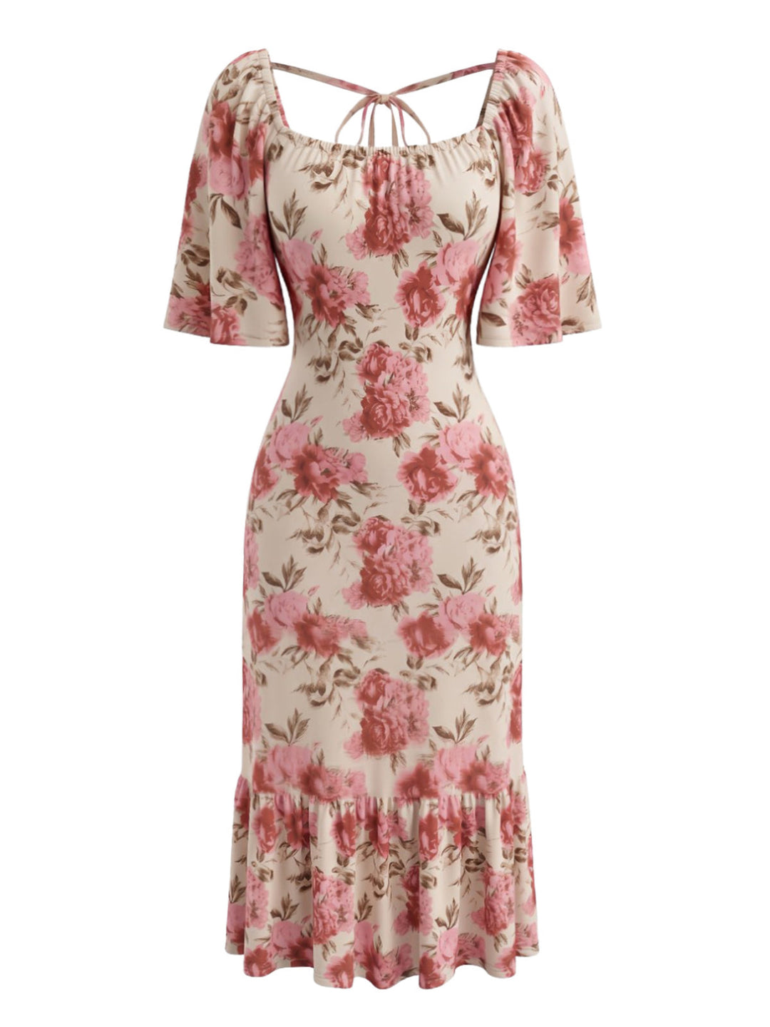 Pink 1930s Floral Square Neck Dress 2