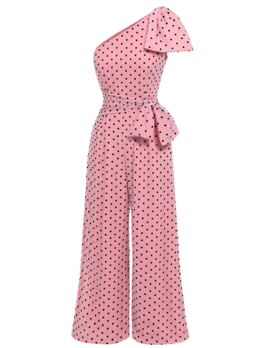 Pink 1930s Polka Dot One-shoulder Jumpsuit: timeless style reimagined