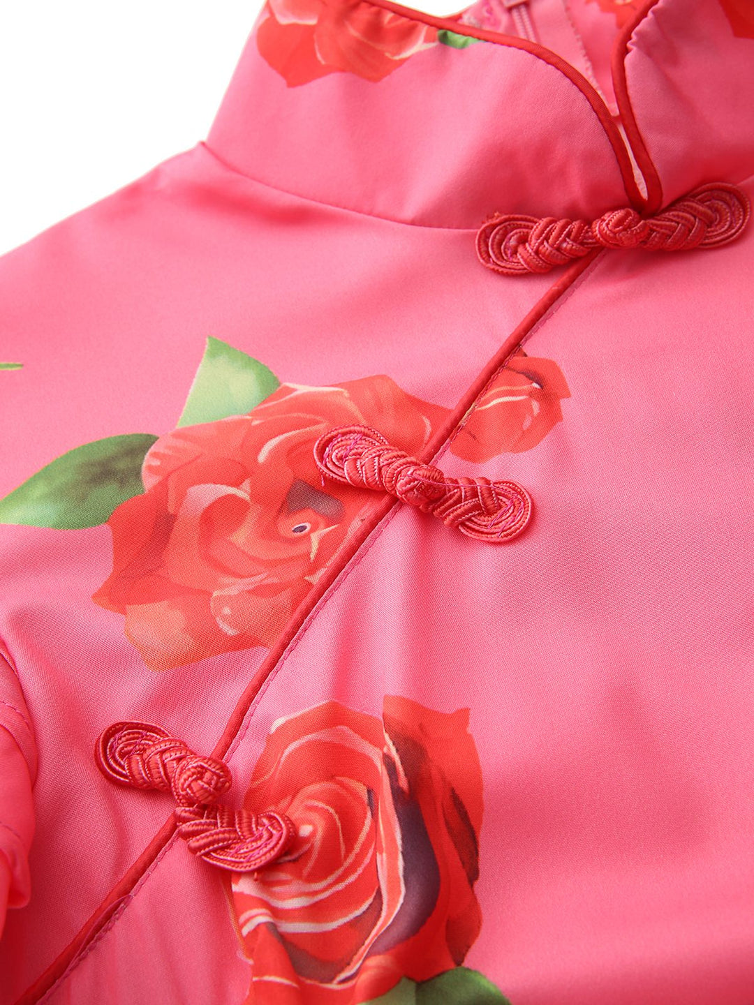 Pink 1930s Rose Ruffle-Sleeve High-Neck Maxi Dress - vintage dress, retro fashion