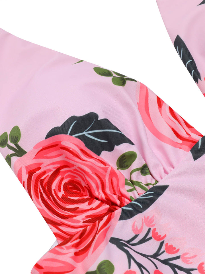 Pink Roses Halter Belt Swimsuit: timeless style reimagined