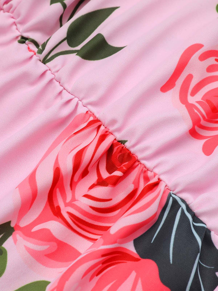 Pink Roses Halter Belt Swimsuit — vintage elegance for the modern woman