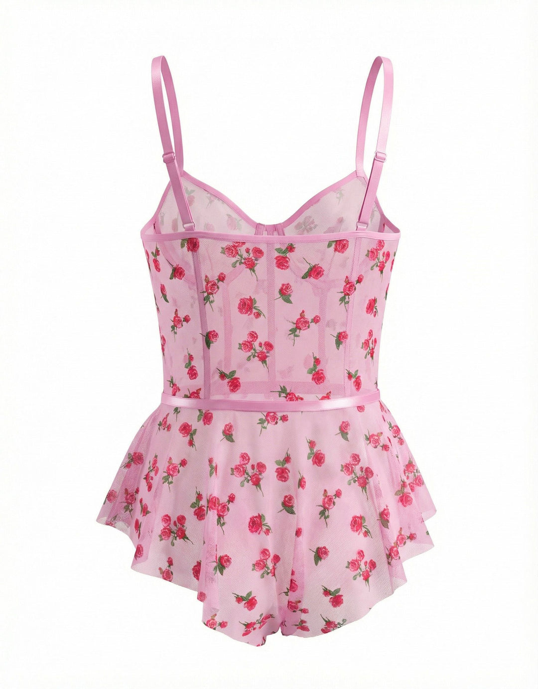 Pink 1930s Slip Roses Bow Lace Sleepwear - vintage nightgown, retro sleepwear