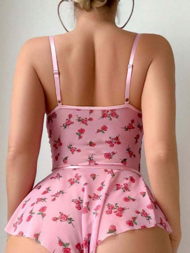 Pink Slip Roses Bow Lace Sleepwear - vintage nightgown, retro sleepwear