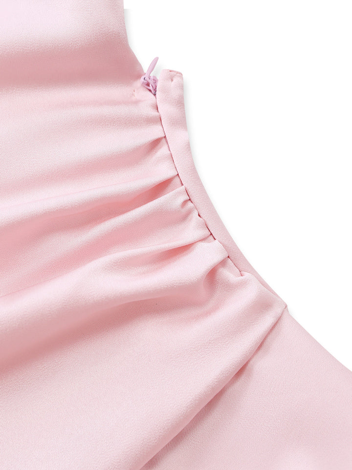 Pink 1930s Spaghetti Strap Backless Ruffle Dress 8