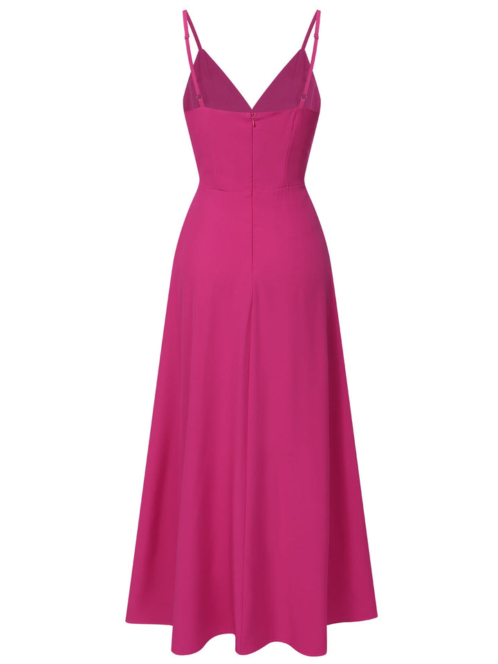 Pink 1930s V-Neck Ruffled Irregular Slit Dress, vintage dress, retro fashion - perfect for women who love vintage and retro fashion