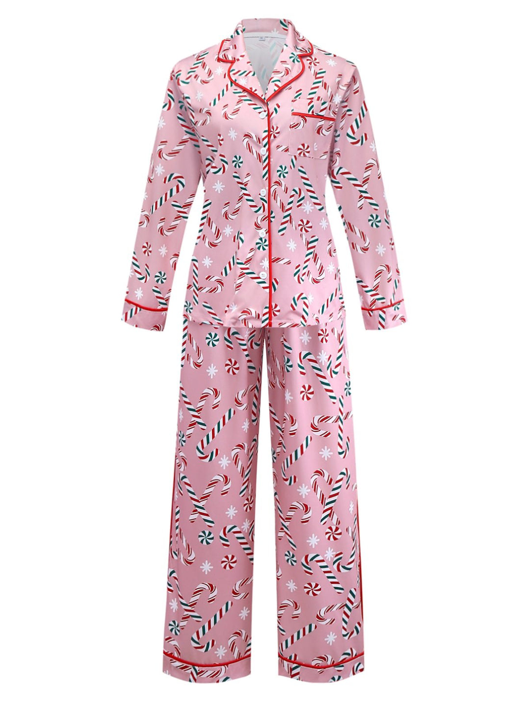 Pink Christmas Candy Cane Long Pajama Set - vintage fashion, retro style