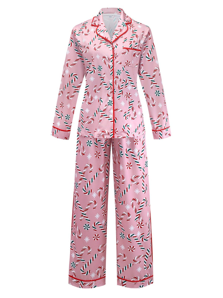 Pink Christmas Candy Cane Long Pajama Set - vintage fashion, retro style