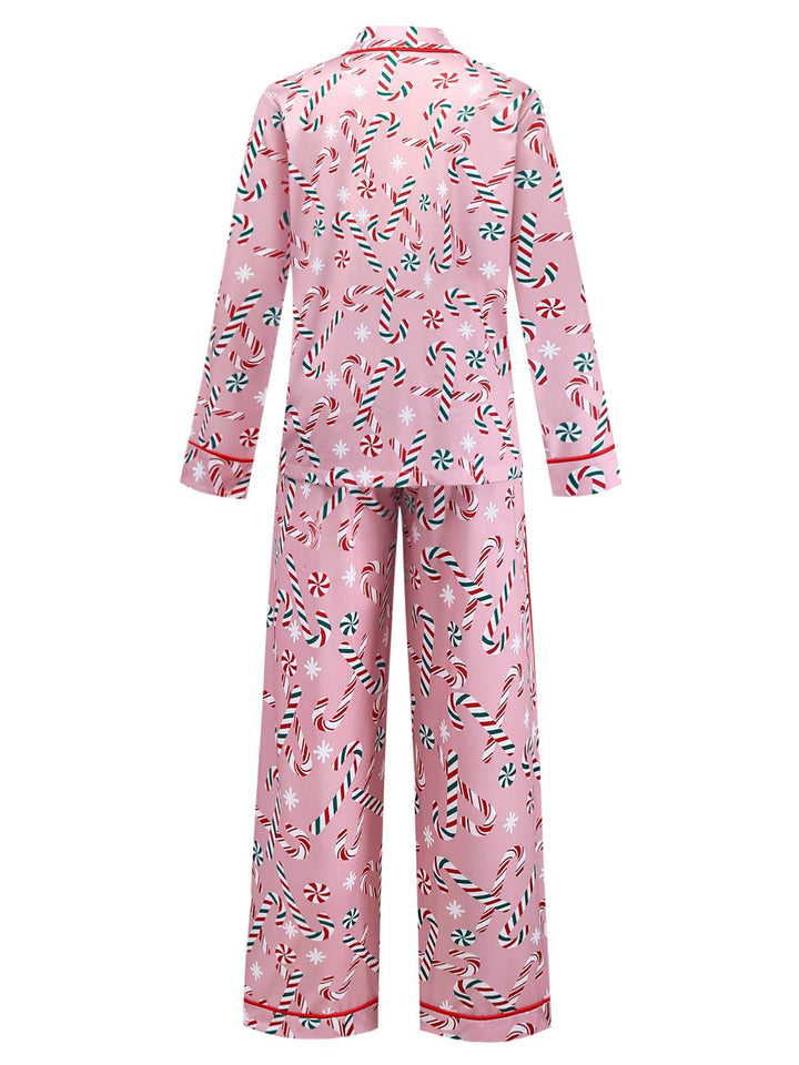 Pink Christmas Candy Cane Long Pajama Set - vintage fashion, retro style