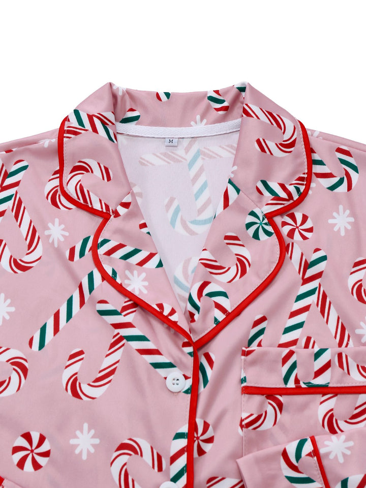 Pink Christmas Candy Cane Long Pajama Set - vintage fashion, retro style