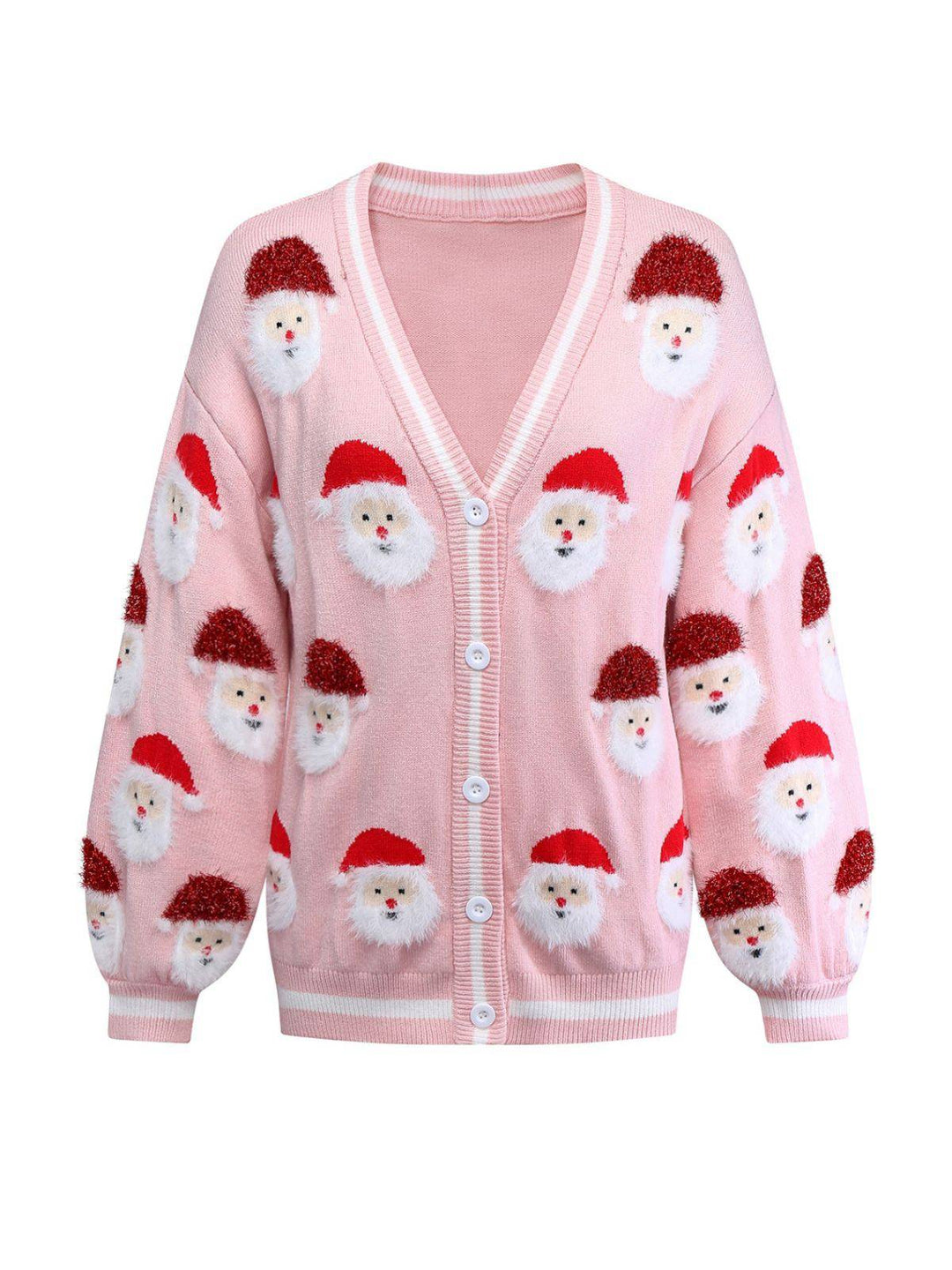 Pink 1940s Christmas Santa Claus Jacquard Cardigan - vintage fashion, style