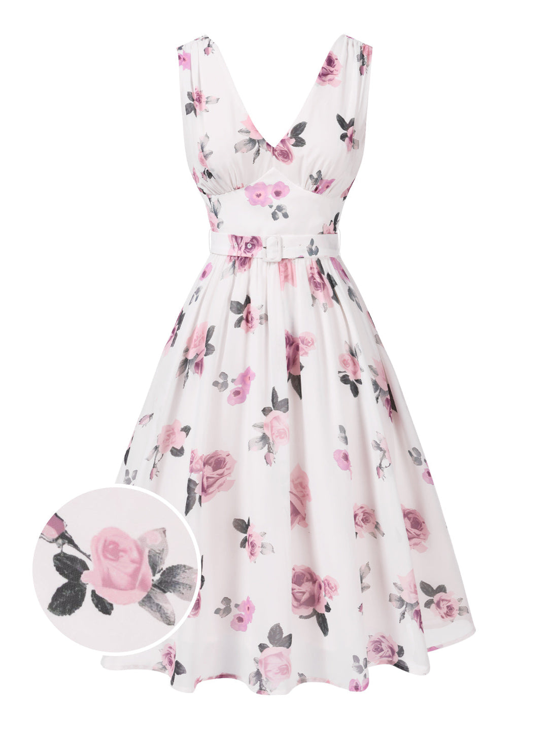 She slips into this Pink 1940s Deep V-Neck Chiffon Rose Dress and suddenly it&