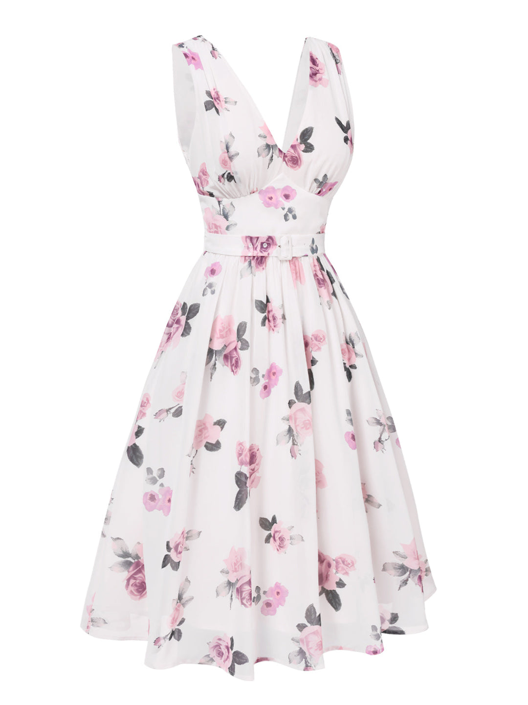 This Pink 1940s Deep V-Neck Chiffon Rose Dress wraps her in 1940s elegance, one twirl at a time