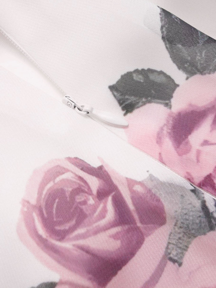 Pink 1940s Deep V-Neck Chiffon Rose Dress: where 1940s romance meets her modern spirit