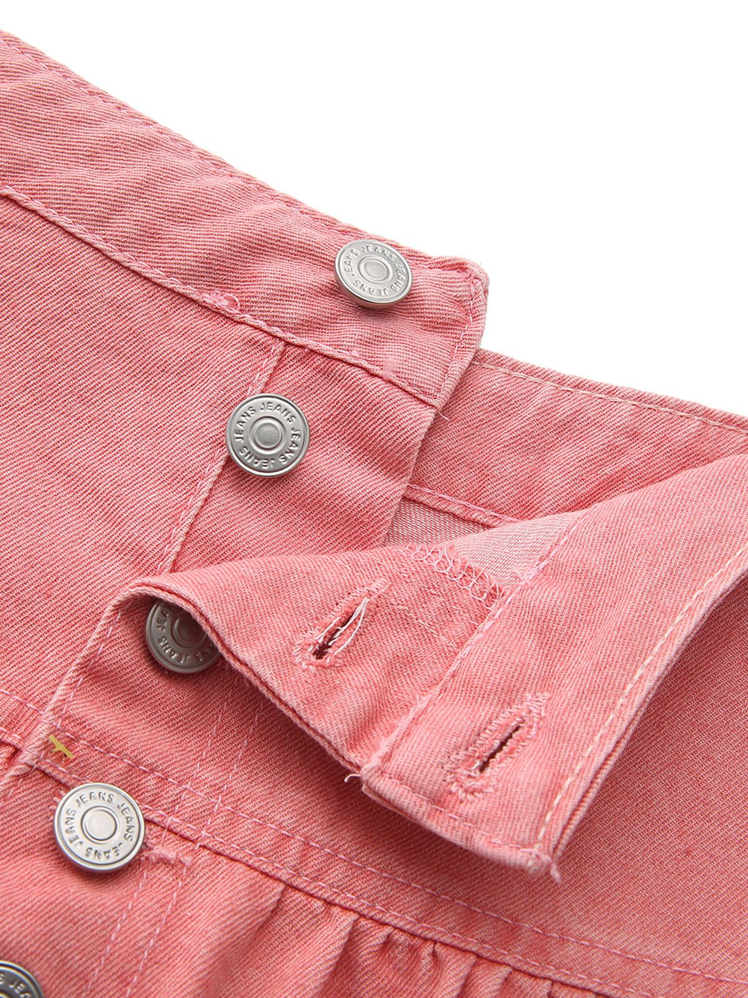 Pink 1940s Denim Button-Down Tiered Maxi Skirt - vintage skirt, retro style, elegant red