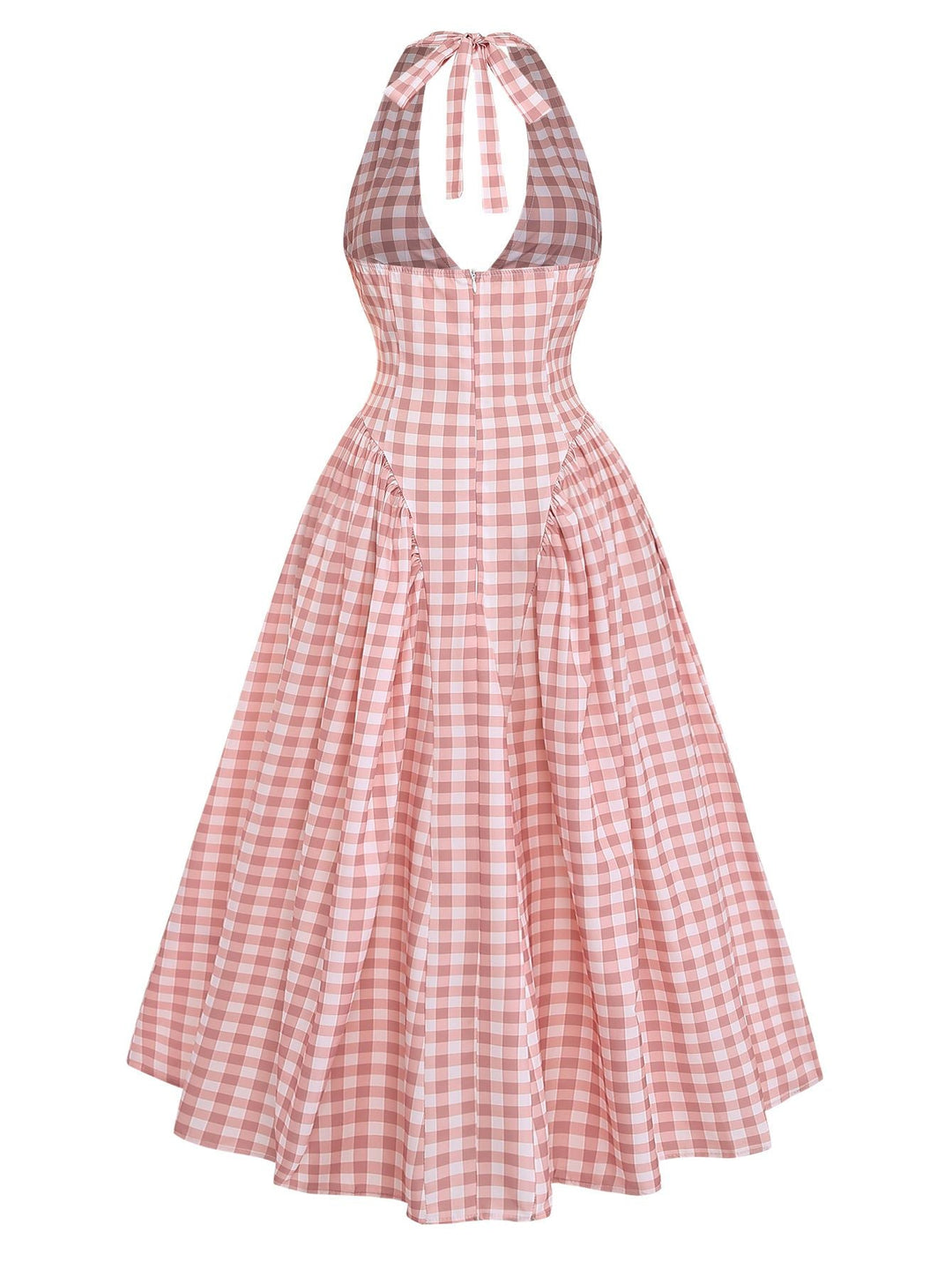 Pink 1940s Gingham V-Neck Sleeveless Flared Maxi Dress | vintage dress, retro fashion, elegant style - perfect for retro fashion enthusiasts