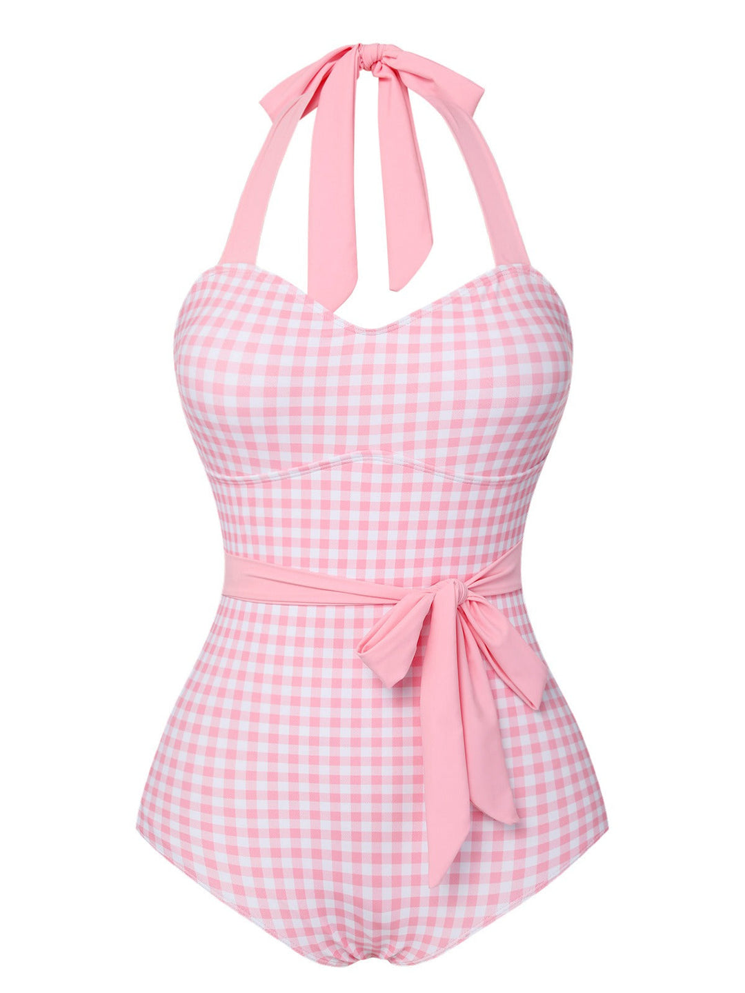 Pink Plaid Halter One-Piece Swimsuit, vintage swimsuit, swimwear - perfect for women who love vintage and retro fashion