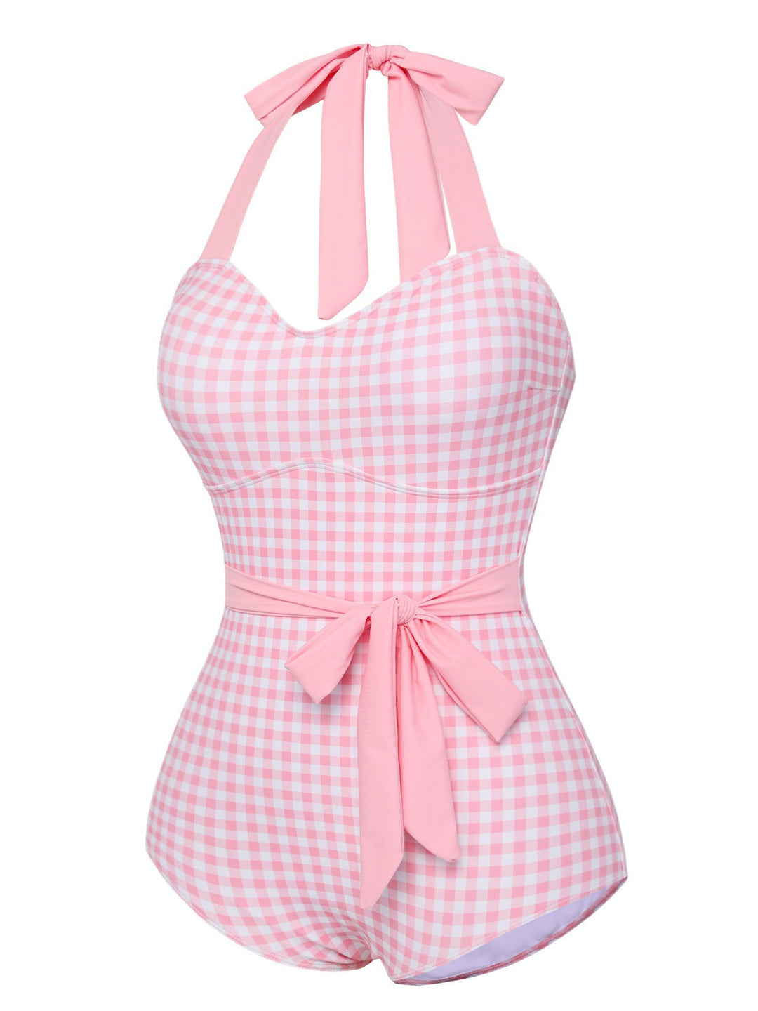 Pink Plaid Halter One-Piece Swimsuit, vintage swimsuit, swimwear - perfect for women who love vintage and retro fashion