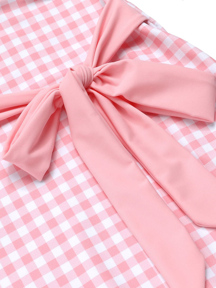 Pink Plaid Halter One-Piece Swimsuit, vintage swimsuit, swimwear - perfect for women who love vintage and retro fashion