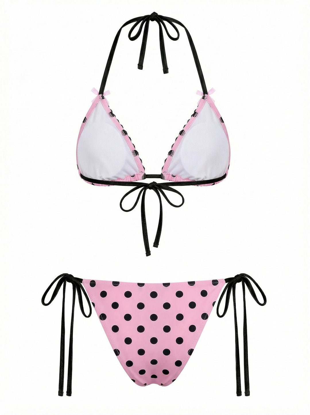 Pink 1940s Polka Dot Lace Bikini Set - vintage fashion, retro style