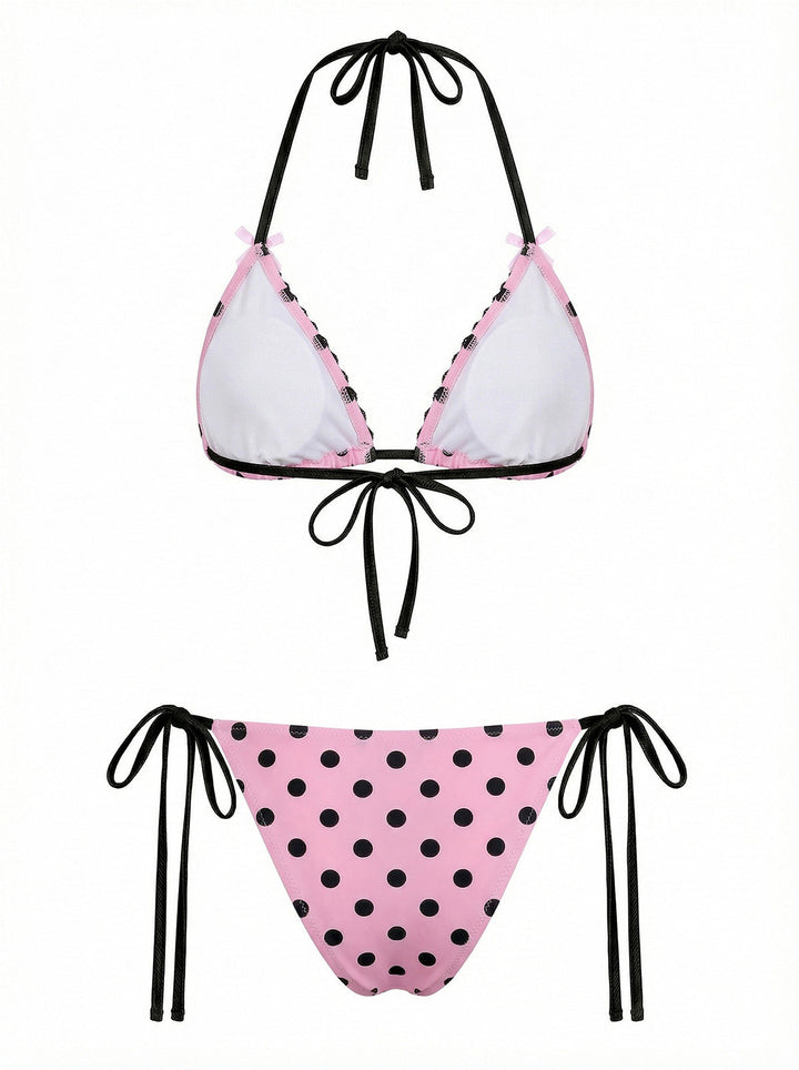 Pink 1940s Polka Dot Lace Bikini Set - vintage fashion, retro style