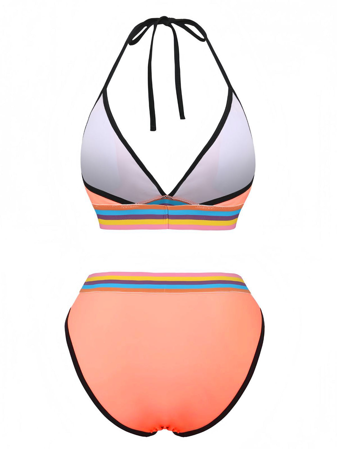 Pink 1940s Rainbow Striped Triangle Bikini Set - vintage fashion, retro style