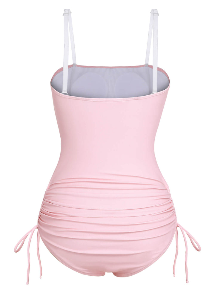 Pink 1940s Rose Strap One-piece Swimsuit, vintage swimsuit, pin-up swimwear - perfect for women who love vintage and retro fashion