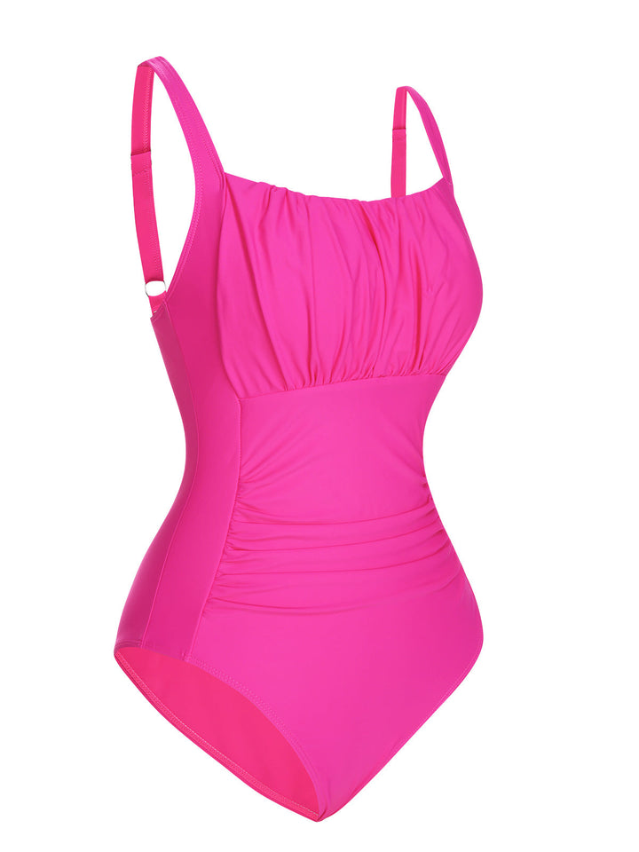 Pink 1940s Solid Wrinkle Strap Swimsuit, vintage swimsuit, pin-up swimwear - perfect for women who love vintage and retro fashion