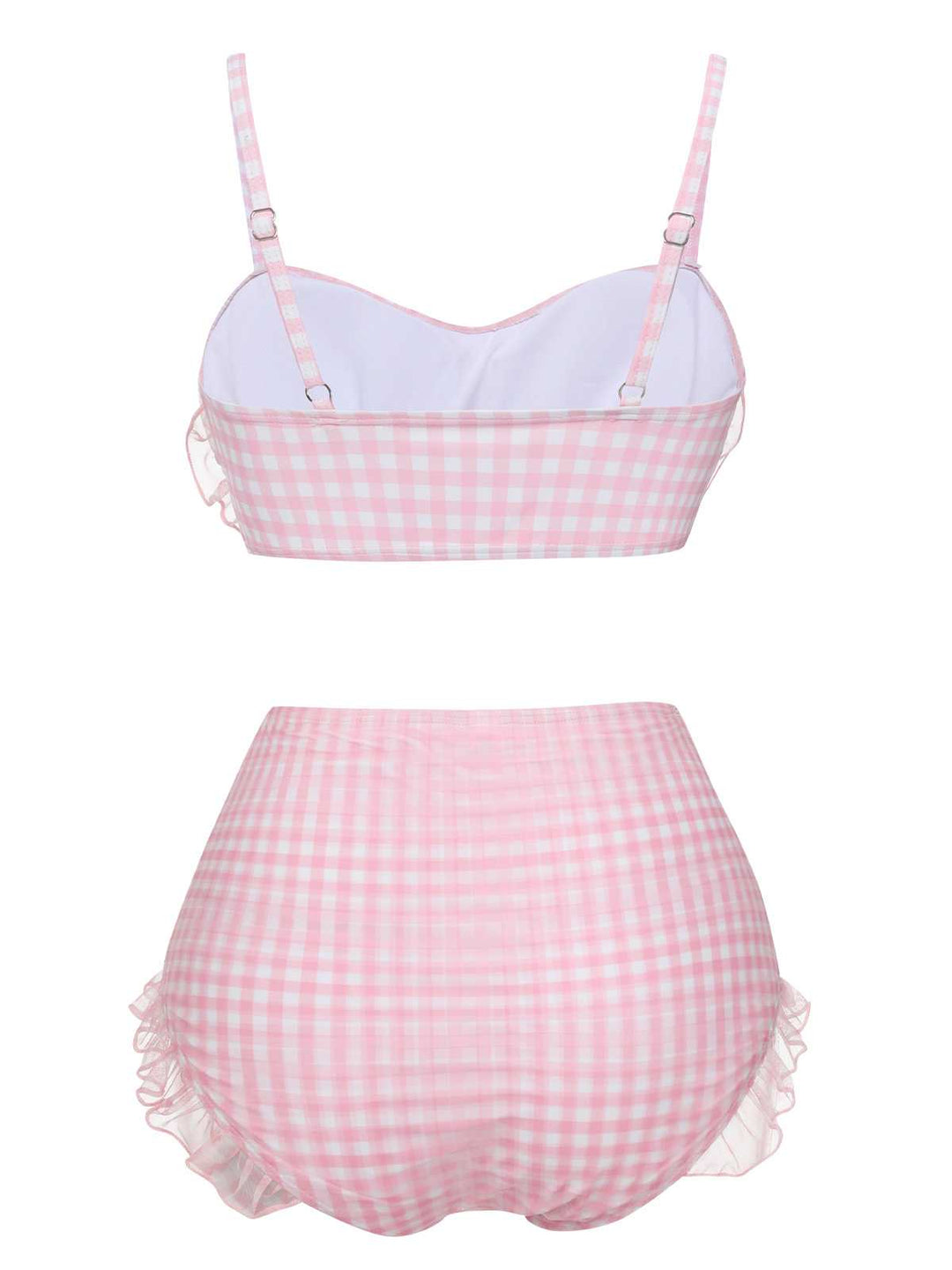 Pink Spaghetti Strap Mesh Plaids Swimsuit — because glamour never goes out of style