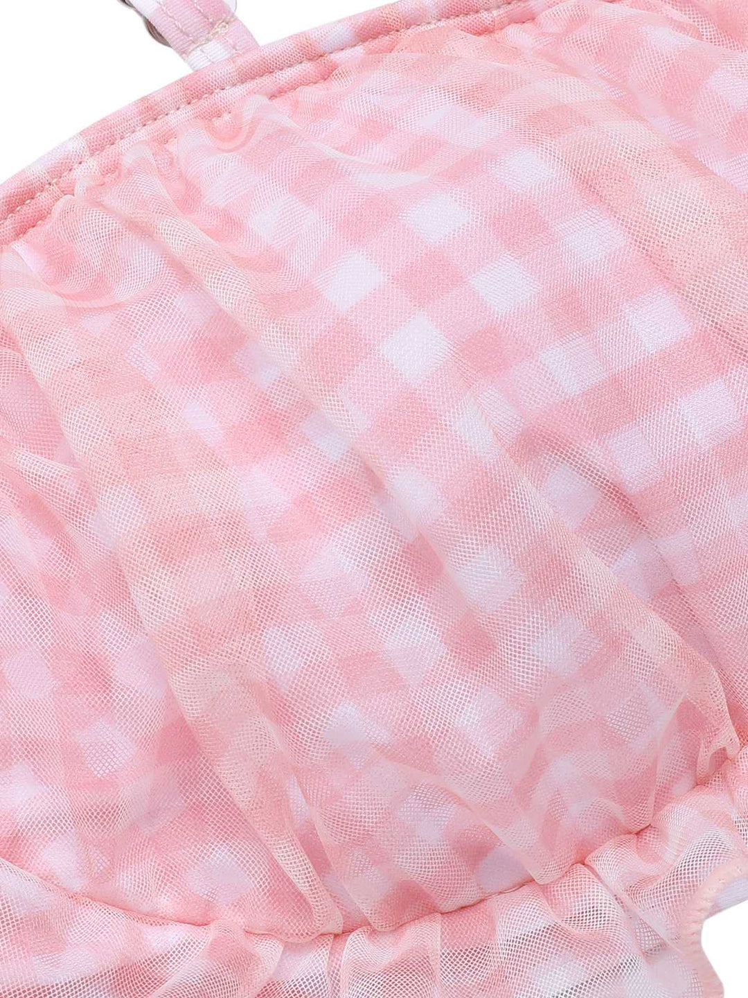 Pink 1940s Spaghetti Strap Mesh Plaids Swimsuit — 1940s poolside glamour meets sun-drenched confidence