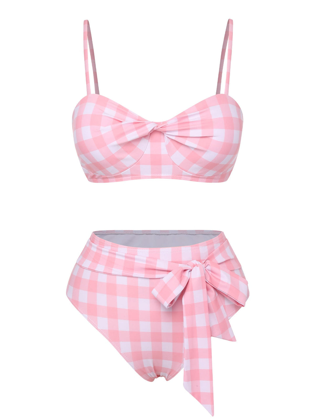 Pink Spaghetti Strap Plaid Bow Swimsuit, vintage swimsuit, swimwear - perfect for women who love vintage and retro fashion