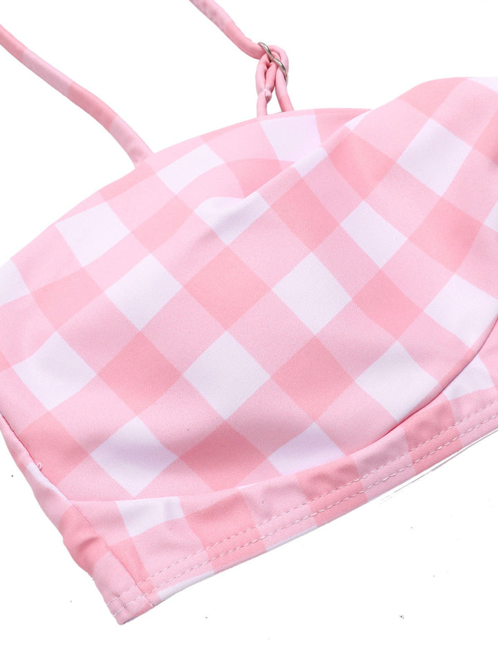 Pink Spaghetti Strap Plaid Bow Swimsuit, vintage swimsuit, swimwear - perfect for women who love vintage and retro fashion