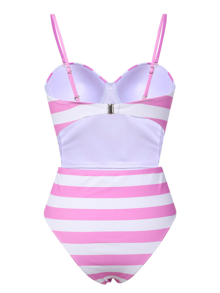 Pink 1940s Striped Bandeau One-Piece Swimsuit, vintage swimsuit, pin-up swimwear - perfect for women who love vintage and retro fashion