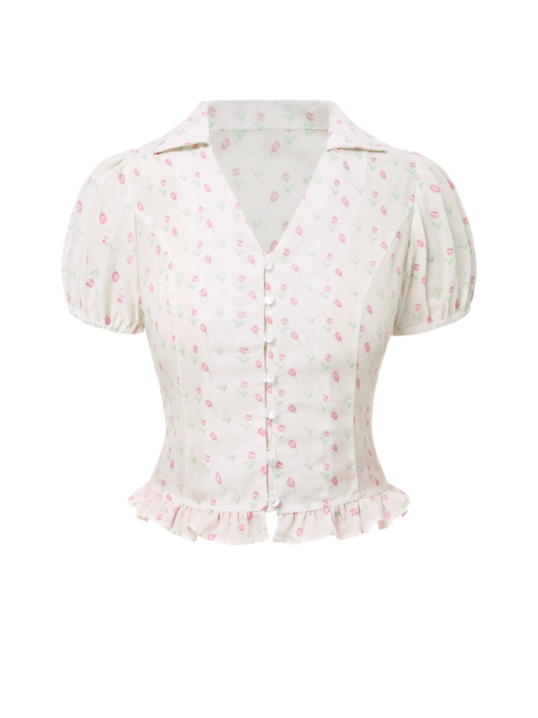 2PCS Pink 1950s Tulip Blouse &amp; Rose Button Pants - vintage top, retro blouse for vintage lovers