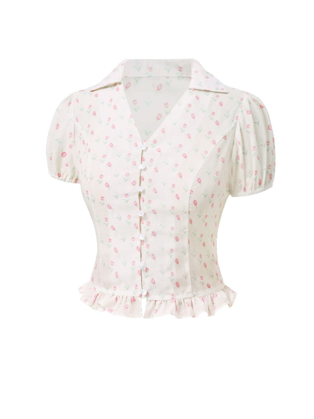 2PCS Pink 1950s Tulip Blouse &amp; Rose Button Pants - vintage top, retro blouse for vintage lovers