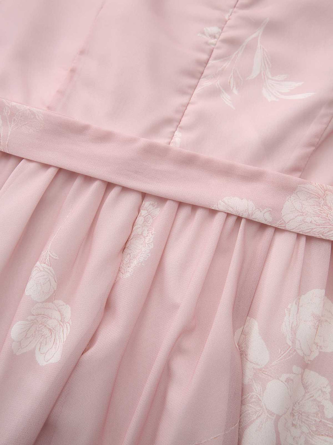 Pink 1940s V-Neck Floral Belted Sleeveless Dress - vintage dress, retro fashion, elegant style for vintage lovers