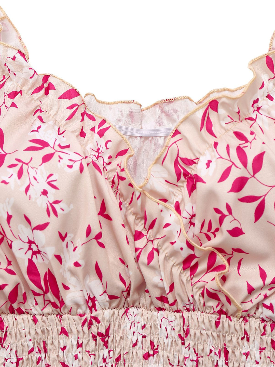 Pink 1940s V-Neck Floral Puff Sleeve Dress - vintage dress, retro fashion