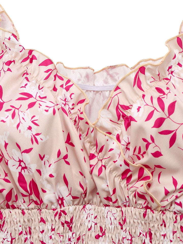 Pink 1940s V-Neck Floral Puff Sleeve Dress - vintage dress, retro fashion