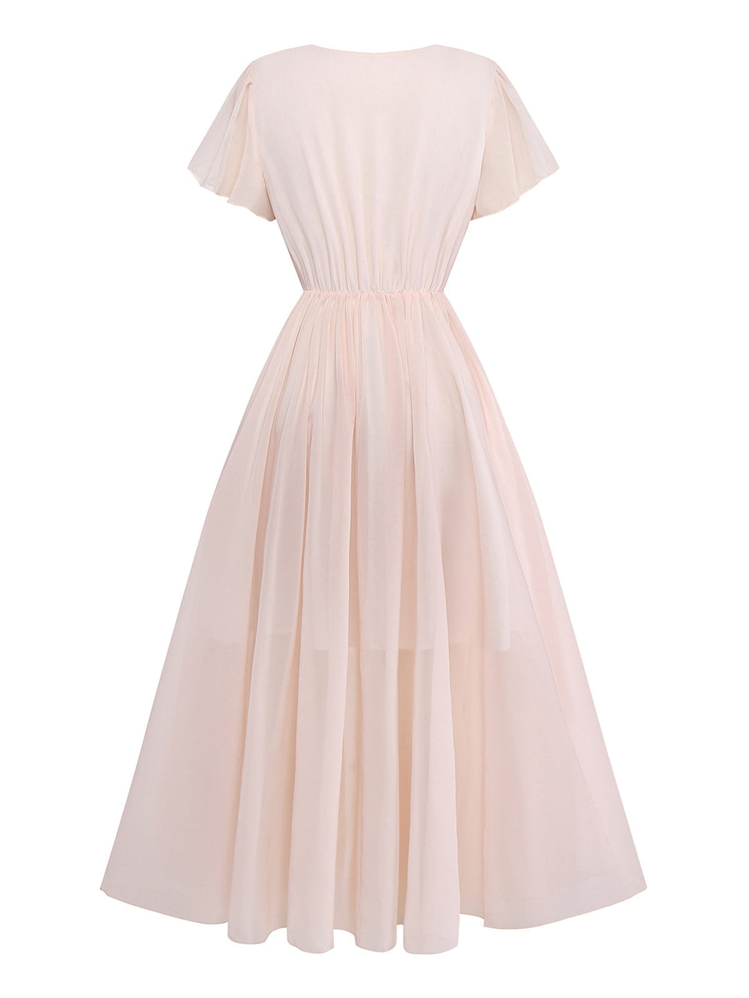 Pink 1940s V-Neck Ruffle Sleeve Floral Print Dress - vintage dress, retro fashion