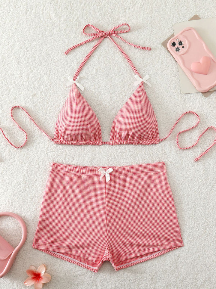 Pink Bow Colorblock Butterfly Bikini Set, vintage swimsuit, swimwear - perfect for women who love vintage and retro fashion