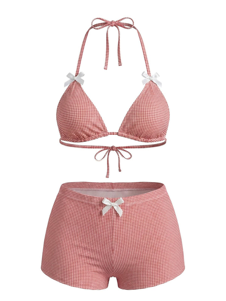 Pink Bow Colorblock Butterfly Bikini Set, vintage swimsuit, swimwear - perfect for women who love vintage and retro fashion