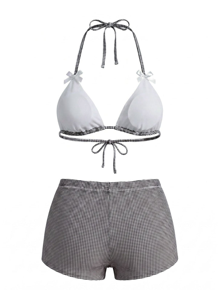 Pink Bow Colorblock Butterfly Bikini Set, vintage swimsuit, swimwear - perfect for women who love vintage and retro fashion