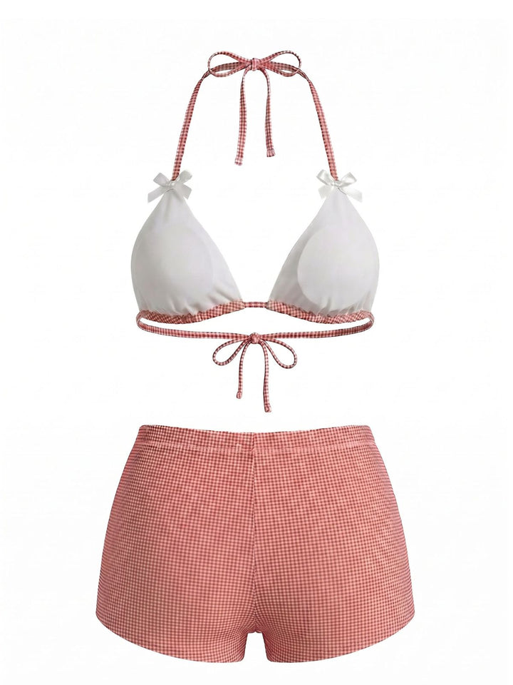 Pink Bow Colorblock Butterfly Bikini Set, vintage swimsuit, swimwear - perfect for women who love vintage and retro fashion