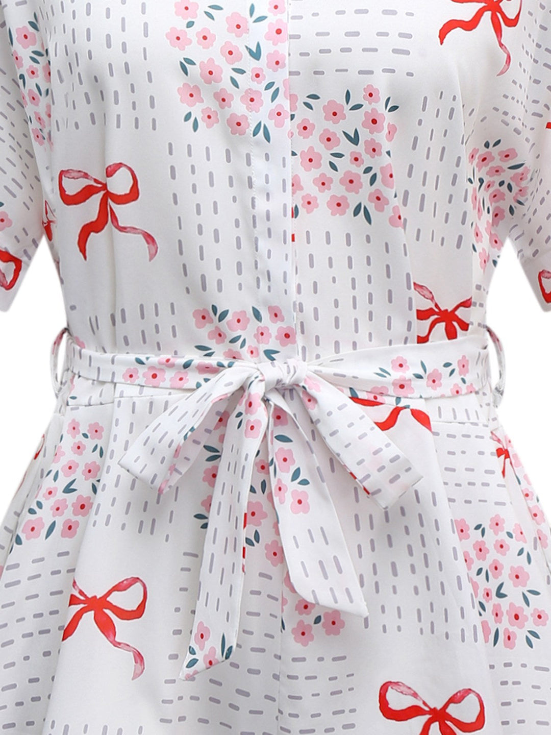 Pink 1950s Bow &amp; Floral Belted Lapel Romper - vintage jumpsuit, retro fashion