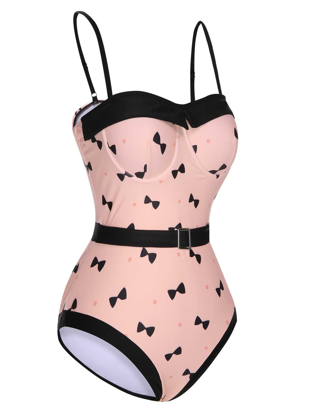 This Pink Bow Polka Dots Print One-Piece Swimsuit carries vacation dreams in every stitch