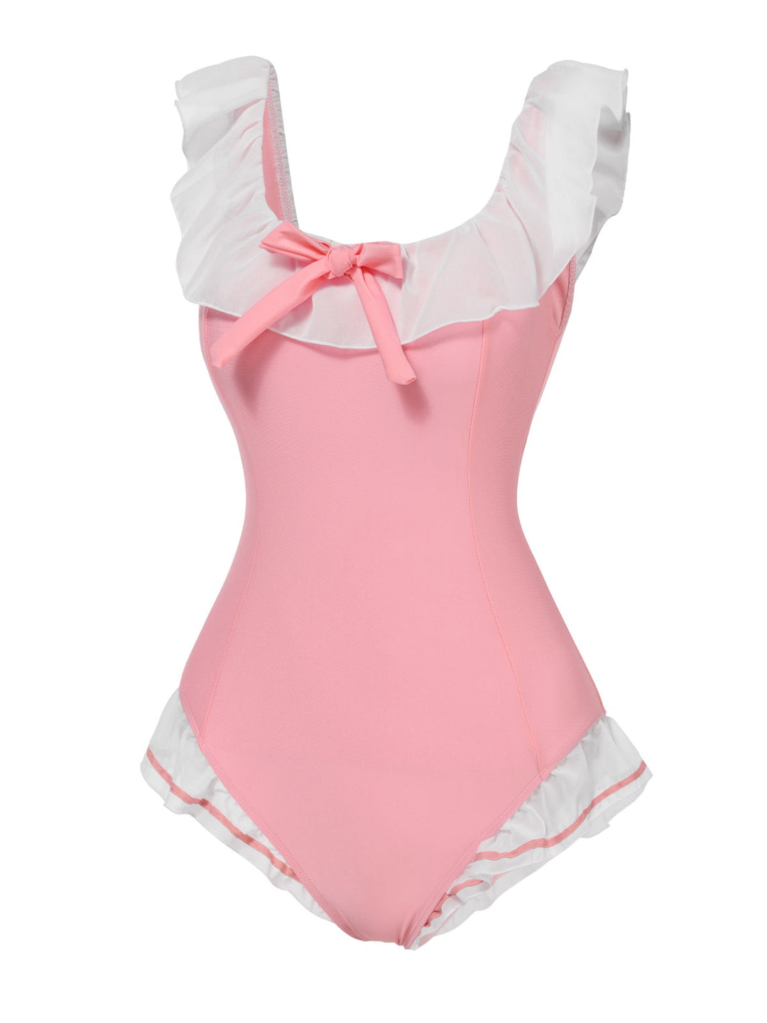 This Pink Bowknot Lapel One-Piece Swimsuit carries vacation dreams in every stitch