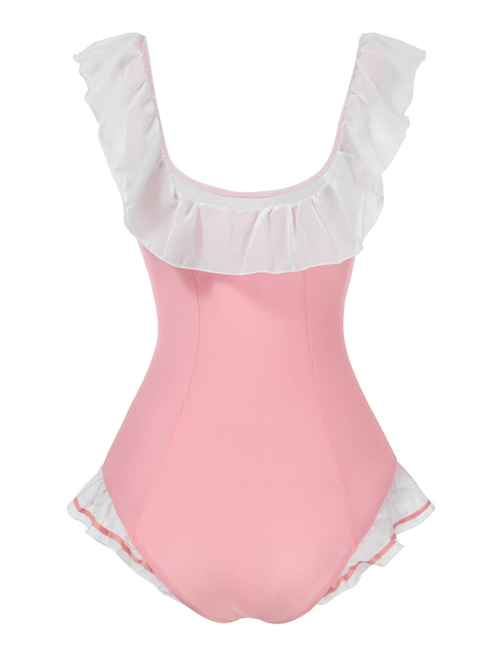 Pink Bowknot Lapel One-Piece Swimsuit — because glamour never goes out of style