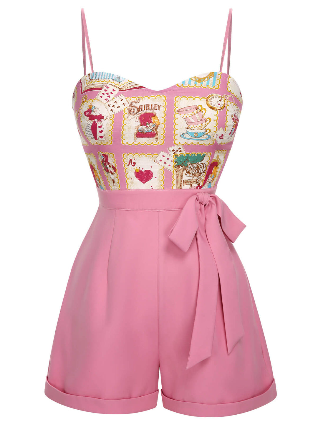 Pink 1950s Cartoon Pattern Spaghetti Strap Romper, vintage romper, retro jumpsuit - perfect for women who love vintage and retro fashion
