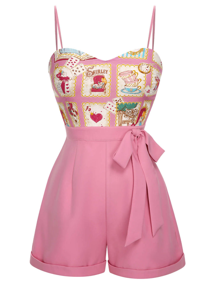 Pink 1950s Cartoon Pattern Spaghetti Strap Romper, vintage romper, retro jumpsuit - perfect for women who love vintage and retro fashion
